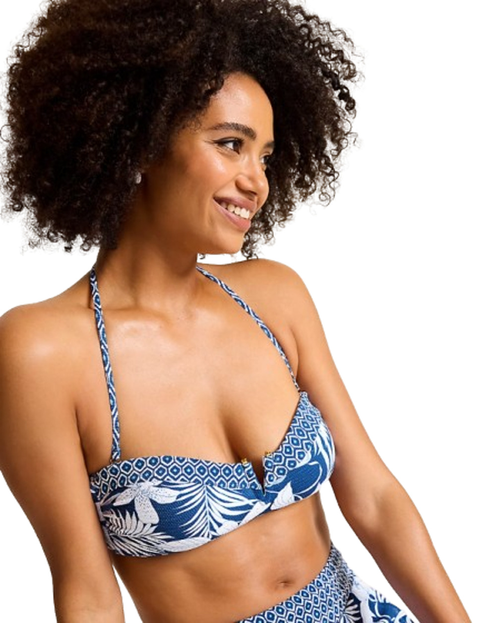TOMMY BAHAMA Island Cays Bandeau Bikini Top Small Blue White Blooms NWT